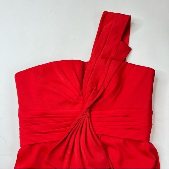 Bcbgmaxazria Palais Red Bow Pleated One Shoulder Sexy Silky Crepe Mini Dress - Picture 5 of 15